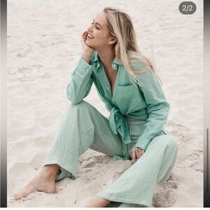 Monday Swimwear | Monaco Linen Button Down Shirt Sea Glass Size Small